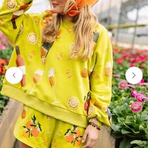 Queen Of Sparkles Mimosa Print Sweatshirt and Shorts Set NWT